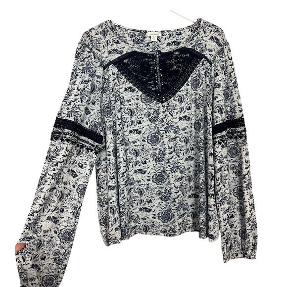 Sundance Womens Floral Blouse with Lace Trim Long Sleeve Blue Boho Size XL - Picture 2 of 7